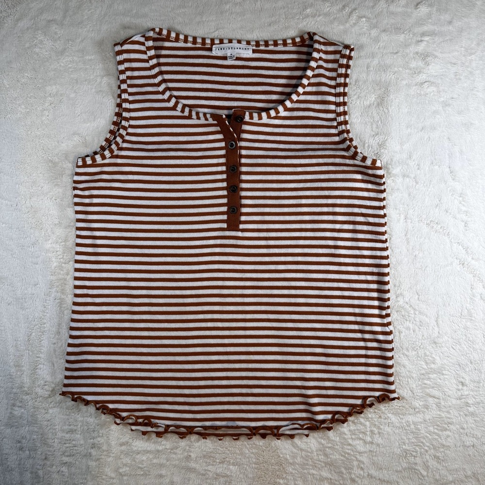 Jane + Delancey Brown Striped Tank Top Sleeveless Casual Ribbed Knit Women's